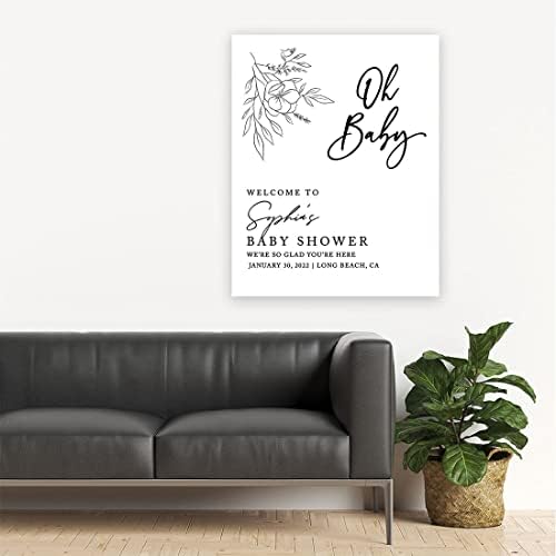 Andaz Press Custom Large Baby Shower Welcome Sign, 16" x 20", Minimal Floral Oh Baby Personalized Canvas Welcome Sign, Gender-Neutral Canvas Sign for Baby Sprinkle, Fall Baby Shower Decorations - Image 4