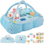 5-in-1 Tummy Time Mat Baby Activity Gym with Cartoon Pattern, Extra Thick Plush Play Floor Mat, Featuring Hanging Toys, Ocean by Unknown