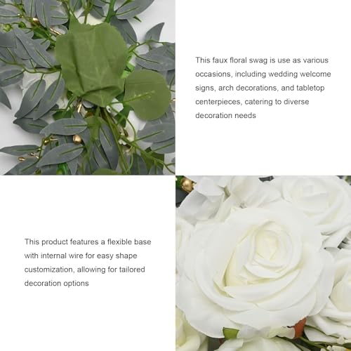 2Pcs Faux Floral Swag for Wedding Welcome Signs, Elegant Floral Decor for Ceremony and Reception, Ideal for Home Decoration (White) - Image 5