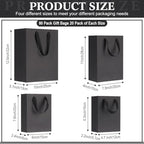 PerKoop 80 Pack Kraft Gift Bags with Handles 4 Sizes,Vertical,Black - Image 2