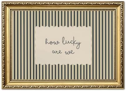 How Lucky Are We Sign Wall Art Trendy Green Striped Quote Wall Decor Picture Minimalist Preppy Inspirational Poster Canvas Painting Print for Living Room Bedroom Dorm 12x16 inch Gold Framed by Unknown