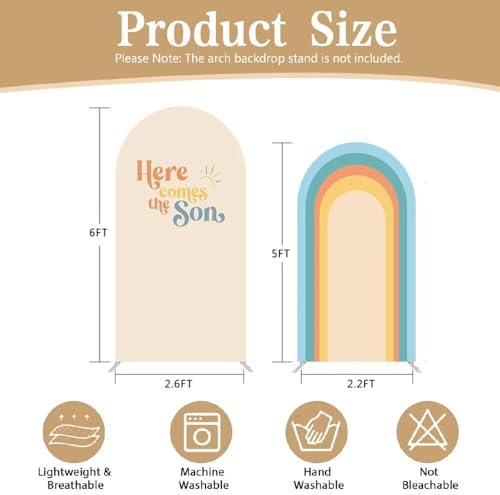 2 Pcs Here Comes The Son Arch Backdrop Covers,Set of 2(6FT/5FT) Sunrise Rainbows Arch Fabric Cover for Birthday Baby Shower Party Decoration - Image 4