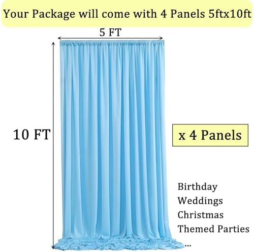 20ft x 10ft Baby Blue Backdrop Curtains for Parties, 4 Panels 5×10ft Soft Silky Polyester Photo Backdrop Drapes for Weddings Birthday Party Photography Baby Shower Home Decorations - Image 6