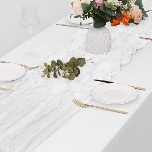 30 Pack White Cheesecloth Table Runner 17 x 108 inch Cheese Cloth Table Runners 9ft White Table Runner Rustic Romantic Sheer Gauze Runner for Wedding Party Baby Shower Table Decoration - Image 4