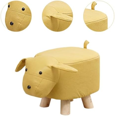 Children's Animal Footstool, Yellow Dog Ottoman with Wooden Legs, 11.8 x 9.8 x 9.8 in Non-Slip Stool for Entryway and Bedroom - Image 3