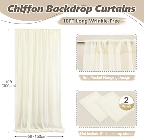 10ft x 10ft Ivory Backdrop Curtain Drapes, Wrinkle-Free Sheer Chiffon Fabric Photo Background Panels for Wedding Arch Party Ceremony Stage Photography Decorations - Image 4