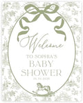 Andaz Press Personalized Sage Green Toile de Jouy Baby Shower Decorations, Toile De Jouy Baby Shower Welcome Sign, Tea Party Decor, Elegant French Vintage Lace Chinoiserie Party Supplies, 16x20 Inches by AndazPress