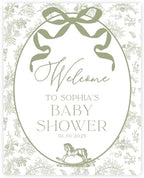 Andaz Press Personalized Sage Green Toile de Jouy Baby Shower Decorations, Toile De Jouy Baby Shower Welcome Sign, Tea Party Decor, Elegant French Vintage Lace Chinoiserie Party Supplies, 16x20 Inches by AndazPress