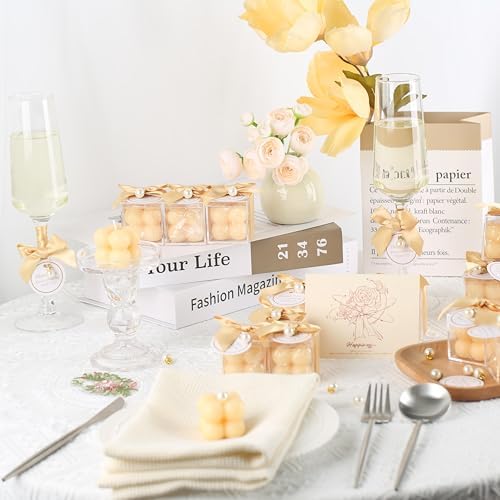 ACITHGL 30 Sets Fully Assembled Small Bubble Candle Party Favors for Guests Bulk Bridal Showers Favors Candles with Stylish Ribbons Thank You Cards Gifts (Champagne) - Image 3