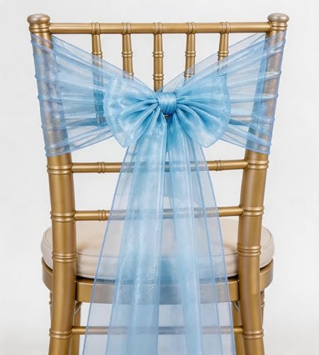 50 Pack Organza Baby Blue Chair Sashes Bows 7x108 Inches Wedding Sheer Chair Sashes Knots Crystal Yarn Chairs Ties for Party Birthday Engagement Banquet Hotel Restaurant Outdoor Events Decor by WENSINL