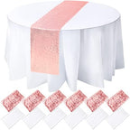 Newwiee 12 Pack Round Plastic Tablecloth Sequin Runner Set,Rose Gold by Newwiee