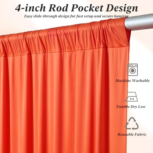 50 ft x 10 ft Wrinkle Free Orange Backdrop Curtain for Parties, 10 Panels 10ft Polyester Orange Photo Backdrop Drapes for Graduation Birthday Wedding Party Stage Curtains - Image 4