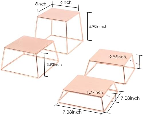 Dessert Table Risers Display Stands Food display Rose gold Metal Square Retail Pizza,Cupcake,Candy Stands Food Platter Tray,6x6 INCH,Set of 4 - Image 2
