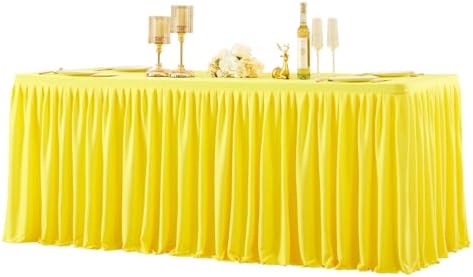 1 Pack Yellow Rectangle Table Clothes for 6 Foot Tables, Polyester Wrinkle Free Fitted Tablecloths 6ft Stretch Table Cover with Skirt for Wedding, Birthday, Parties, Trade Show, Craft Show by PartyTalk