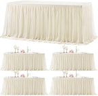 4 Pack 8ft Ivory Tulle Tablecloths for Rectangle Tables, 8 Foot Ivory Rectangular Table Cloth Wrinkle Free Tablecover with Tutu Skirt for Wedding Baby Shower Birthday Party Banquet Buffet Cake by Suppromo