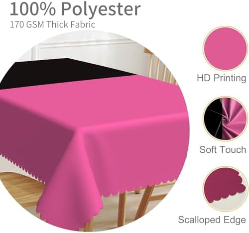 70x140inches Hot Pink and Black Tablecloth Rectangular Patchwork Table Cloth Waterproof and Stain Resistant Fabric Table Cover for Dinner Graduation Wedding Birthday Party Decorations - Image 3