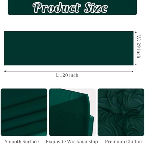6 Pack 10Ft Emerald Green Chiffon Table Runner 29x120 Inches Sheer Fabric Table Runner Romantic Wedding Runner for Thanksgiving Christmas Bridal Shower Decorations （Emerald Green） - Image 2