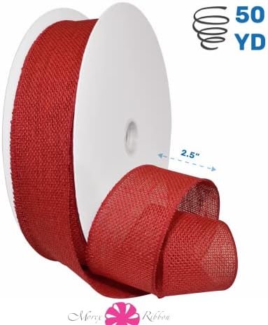 Morex Natural Burlap Wired Ribbon for Decorations, Holidays, Parties, Home and Outdoor Decor, 2.5" x 50 Yd, Rose Red - Image 2