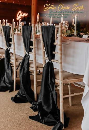60 PCS Black Satin Chair Sashes, 7 x 108 Inch - Image 4