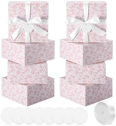 Faccito 8 Pack Pink Floral bridesmaid proposal Gift Boxes with Ribbon by Faccito