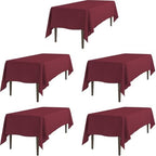 LTC LINENS 5 Pack Rectangular Tablecloths Burgundy 70 x 120 Inch for 6 or 8 ft Rectangle Banquet Tables with Half-Drop - Stain and Wrinkle Resistant Polyester Cloth Table Covers for Wedding, Party by LTCLINENS