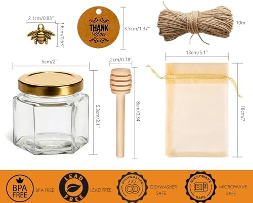 Adabocute Honey Pot, Glass Honey Jars, Mini Glass Jars 2oz 30 Pack - Image 2