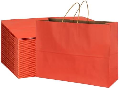 BLEWINDZ 70Pcs Large Paper Bags with Handles, 16x6x12 Inches Orange Paper Shopping Bags for Small Business, Large Kraft Gift Bag Bulk for Grocery Mechandise Retail by BLEWINDS