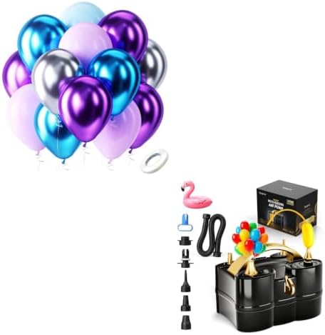 Bezente Frozen Balloons Kit, 60pcs 12 inch Blue Purple Latex Balloons Metallic Silver Helium Balloons and Electric Balloon Pump Multiple by Bezente