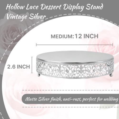 Cake Stand, Metal Round Cupcake Dessert Stand Cake Display Holder Cookies Fruit Serving Tray Decor for Wedding Party Birthday Baby Showers Anniversary (12 in, Matte Silver) - Image 2