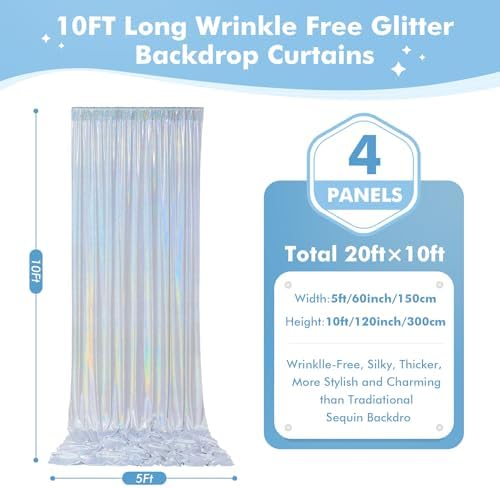 20x10ft Shimmer Silver Sequin Backdrop Curtain for Parties-4 Panels 5x10ft Thick Wrinkle Free Glitter Coloful Backdrop Drapes Photo Back Drop Curtains for Wedding Birthday Photography Background Cloth - Image 6