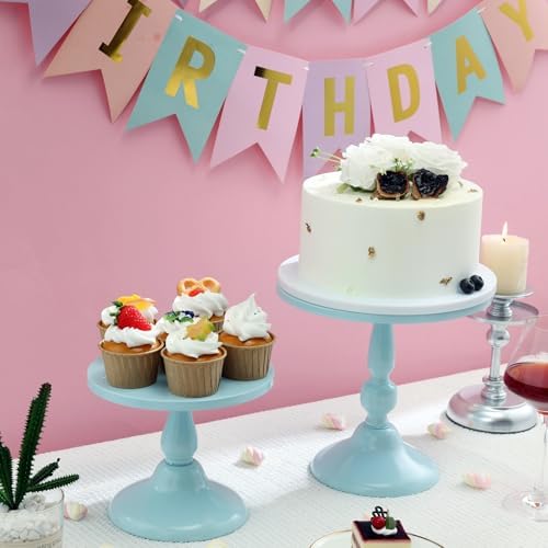 Set of 3 Blue Cake Stands, Metal Round Cake Holder Dessert Pie Pizza Display Stand 8" 10" 12" Serving Tray Decoration for Wedding Celebration Party Birthday Baby Shower - Image 5