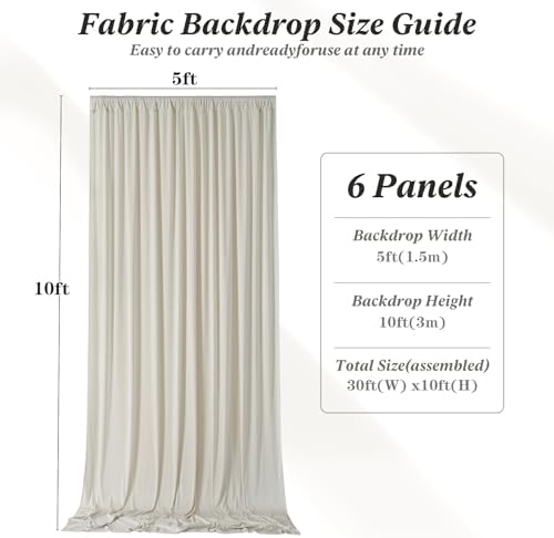 30 ft x 10 ft Wrinkle Free Beige Backdrop Curtain for Parties, 6 Panels 10ft Polyester Beige Photo Backdrop Drapes for Graduation Birthday Wedding Party Stage Curtains - Image 7