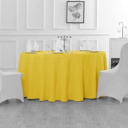 Fokitut 2 Pack Waterproof Round Tablecloth, 132 Inch, Stain Resistant and Wrinkle Polyester Table Cloth, Fabric Table Cover for Kitchen Dining, Wedding, Party, Holiday Dinner-Yellow - Image 5