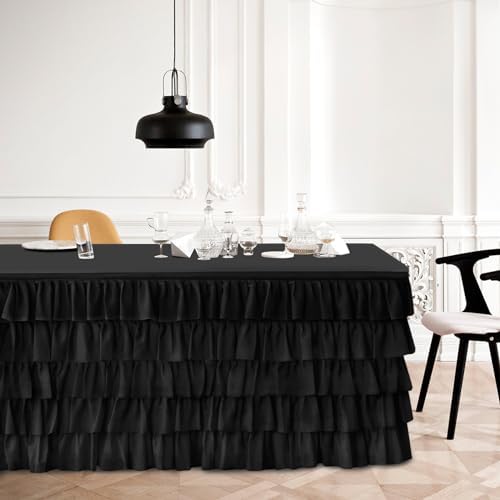 Black Tulle Table Skirt 9ft Tutu Table Skirt For Rectangle Table Birthday Party Decorations Baby Shower Girls Parties Cake Dessert Table Decorations Ruffle Table Skirting - Image 3
