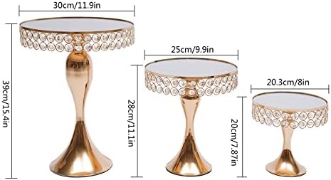 3 Piece Set Gold Crystal Cake Holder Wedding Dessert Metal upcake Stand Set with Mirror Plate Birthday Party Decorations for Tables - Image 3