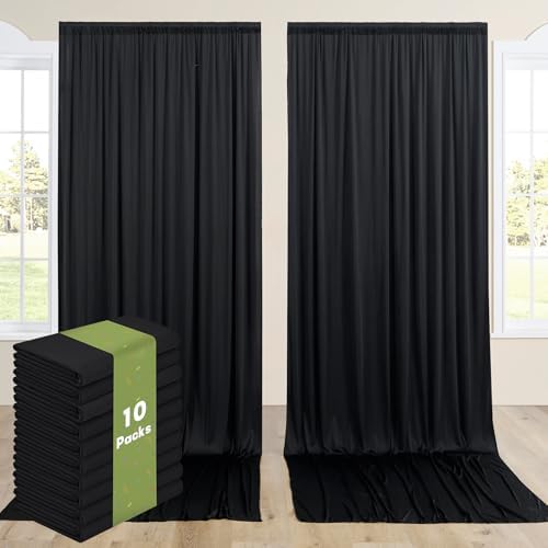 10 Panels 5x15ft Black Backdrop Curtains for Parties, Wrinkle Free Polyester Black Photo Backdrop Drapes 15 ft Long Back Drop Cloth for Wedding Birthday Photography Background Party by Htper