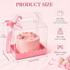 15 Pack Clear Cake Boxes 6 x 6 x 8.3 Inch, Transparent Bakery Gift Boxes with Pink Base and Ribbon, Thick PET Cake Carrier Boxes with Handle for Cupcakes Cookies Mini Cakes Wedding Birthday Party (15) - Image 2