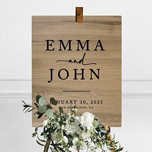 Andaz Press Large Wooden Welcome Sign for Wedding Rustic Welcome Sign 16" x 20" Custom Names Date & Location Modern Wedding Signage English Oak MDF Wood Finish Wedding Reception Indoor Outdoor Signs - Image 3