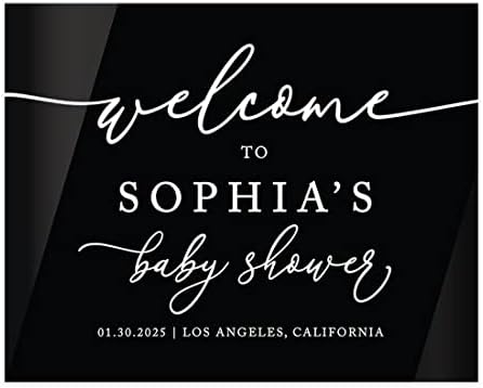 Andaz Press 16"x20" Black Acrylic Personalized Baby Shower Welcome Sign, Gender Neutral Large Custom Sign for Easel Stand, Classic Baby Shower Decorations by AndazPress