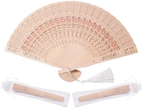 Sepwedd 50 Sets Wooden Hand Fan Baby Shower Party Favors with Organza Bags and Tassels Wooden Folding Fan （Sunflower Pattern） by SEPWEDD