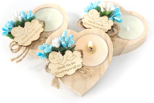 50 Piece Wooden Candle Holders, Baby Shower Party Favors for Boy,Baptism Candle Favors,Baby Christening Favors for Guests. (Blue) by Unknown