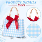 FunooFuno 50 Pack Blue Gingham Gift Bags with Red Bows, Blueberry Party - Image 2