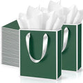 Yeaqee 50 Pack Metallic Paper Gift Bag Bulk with Handle, Green, White by Yeaqee
