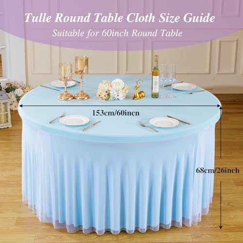 Baby Blue Tulle Tablecloths 60 Inch Spandex Table Cloths for Round Tables - Image 5