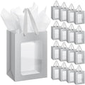 Zhanmai 36 Pcs Kraft Paper Gift Bags with Clear Window Handles, Silver by Zhanmai