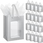 Zhanmai 36 Pcs Kraft Paper Gift Bags with Clear Window Handles, Silver by Zhanmai