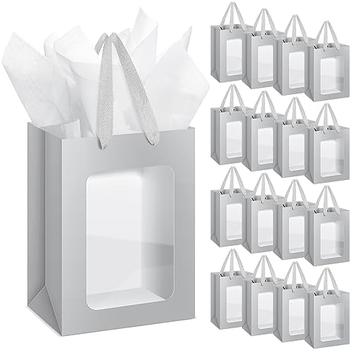 Zhanmai 36 Pcs Kraft Paper Gift Bags with Clear Window Handles, Silver by Zhanmai