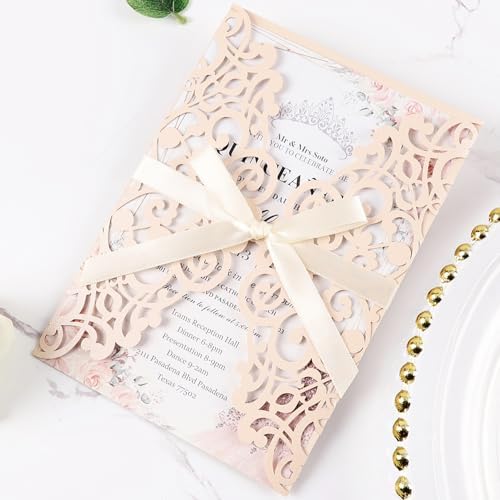 50pcs Blush Pink Wedding Invitations With Envelopes and Rsvp Cards by Maffily