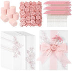 Fullhawl 50 Sets Wedding Invitations Wraps Set Rose Gold Foil Pre Folded Vellum Jackets for 5 x 7 Invitations Pink Dried Flowers Wax Seal Stickers Chiffon Silk Ribbon for Craft DIY by Fullhawl