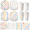 Rtteri 144 Pcs Watercolor Pastel Party Supplies Colorful Plates and Napkins by Rtteri
